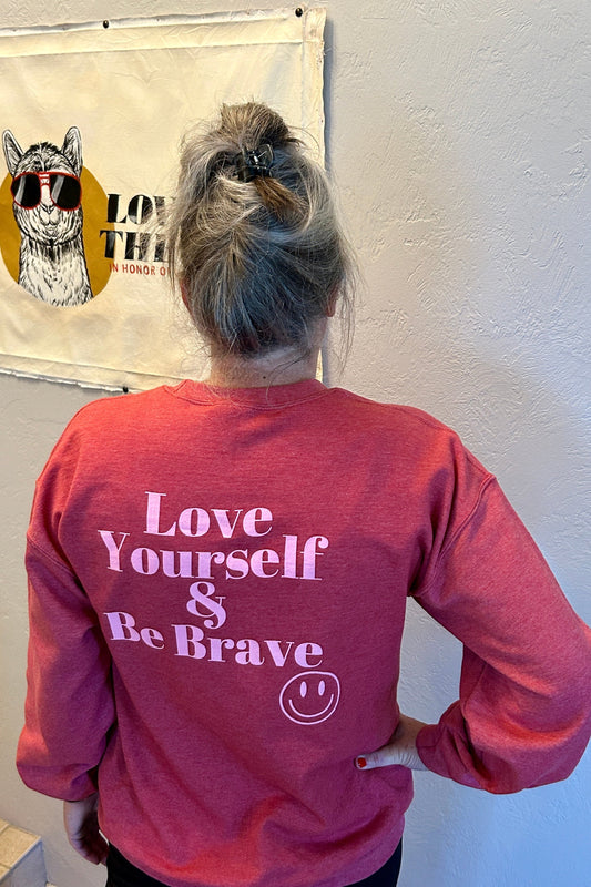 Love Yourself And Be Brave Crew (Heather Red)-Youth